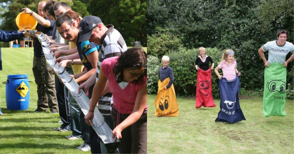 Trò chơi team building vượt chướng ngại vật, nhảy bao bố